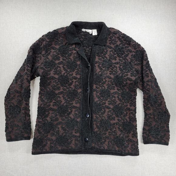 Maglificio Belvedere Womens Cardigan M Black Brown Floral Print Knit Embroidered - Picture 1 of 13